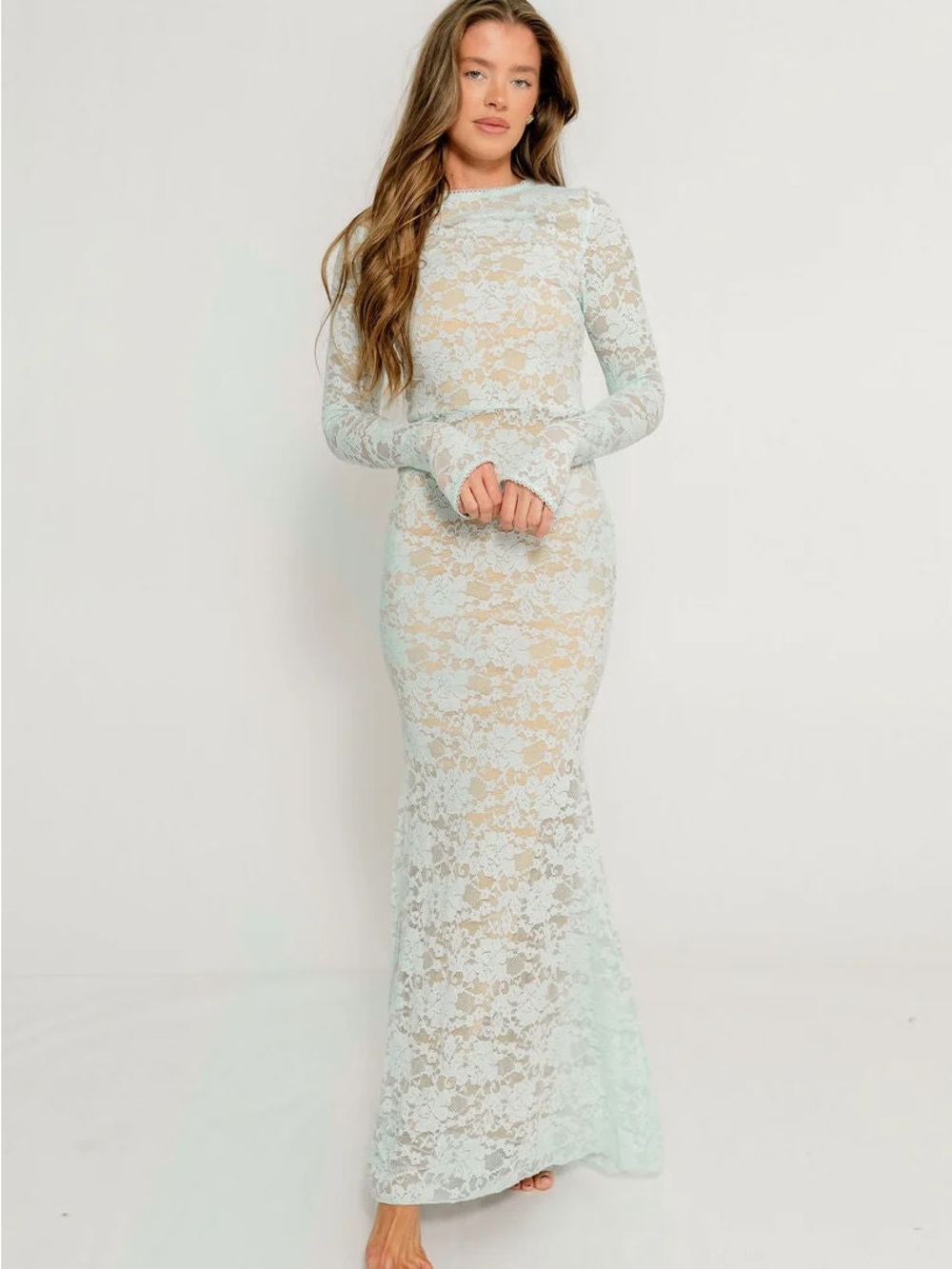 WORTH COLLECTIVE Seraphine Lace Maxi Dress in Pale Blue - Bump Friendly